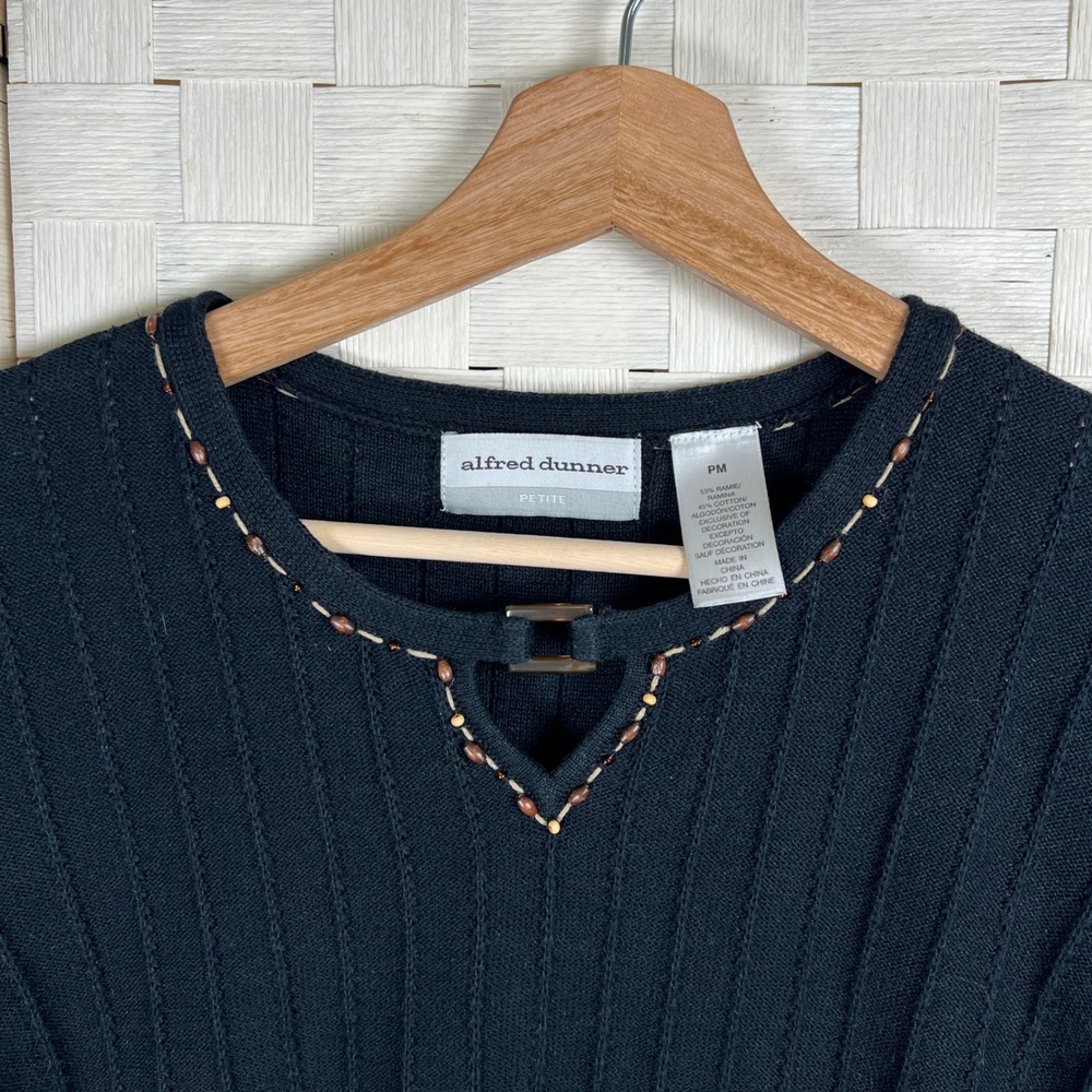 Alfred‎ Dunner Petite Black Ribbed Beaded Short Sleeve Knit Sweater Size PM - Picture 5 of 9